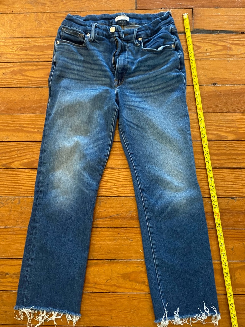 Good American Good Legs Straight Jeans Indigo025 Raw Hem 10/30